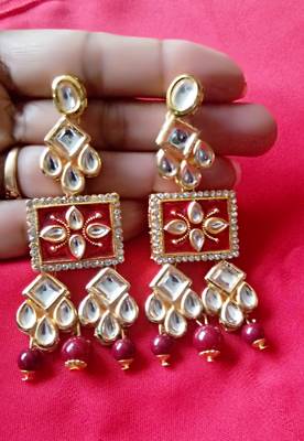 RozMili Brass Gold Plated Hight quality precious kundan Latest Bollywood Design Dangle Drop Earrings for women and Girls 2
