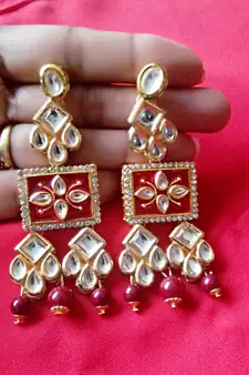 RozMili Brass Gold Plated Hight quality precious kundan Latest Bollywood Design Dangle Drop Earrings for women and Girls