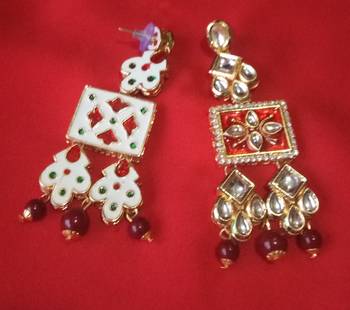 RozMili Brass Gold Plated Hight quality precious kundan Latest Bollywood Design Dangle Drop Earrings for women and Girls 3
