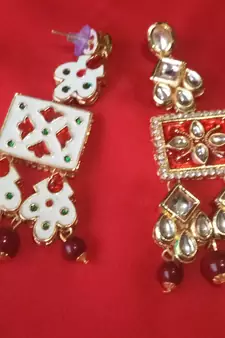 RozMili Brass Gold Plated Hight quality precious kundan Latest Bollywood Design Dangle Drop Earrings for women and Girls