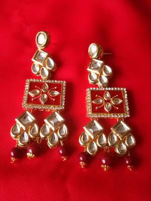 RozMili Brass Gold Plated Hight quality precious kundan Latest Bollywood Design Dangle Drop Earrings for women and Girls 4