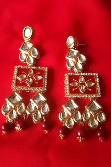 RozMili Brass Gold Plated Hight quality precious kundan Latest Bollywood Design Dangle Drop Earrings for women and Girls