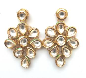 RozMili Precious quality kundan Brass Gold plated drop Earrings for women and Girls 1