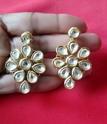 RozMili Precious quality kundan Brass Gold plated drop Earrings for women and Girls 2
