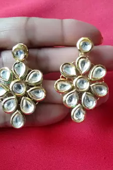 RozMili Precious quality kundan Brass Gold plated drop Earrings for women and Girls