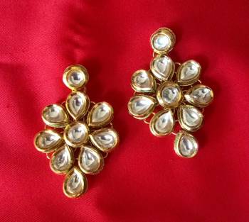 RozMili Precious quality kundan Brass Gold plated drop Earrings for women and Girls 3