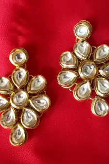 RozMili Precious quality kundan Brass Gold plated drop Earrings for women and Girls
