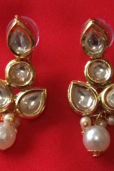 RozMili Gold plated Brass precious quality kundan  Drop earrings for Women and Girls
