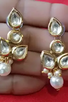RozMili Gold plated Brass precious quality kundan  Drop earrings for Women and Girls