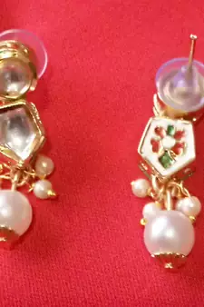 RozMili High precious Quality kundan Brass metal back with Meena kari Drop Earrings for women and Girls