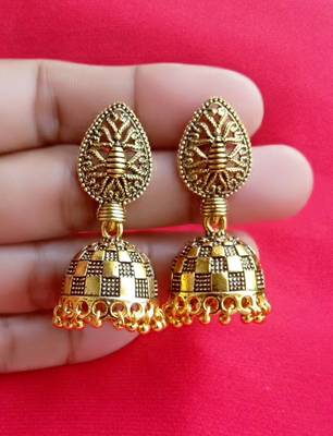 RozMili Oxidized Gold Plated alloy metal jhumki earring for women & girls 2