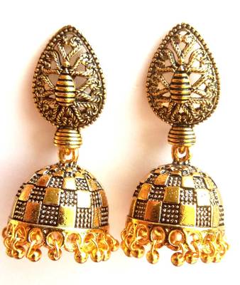 RozMili Oxidized Gold Plated alloy metal jhumki earring for women & girls 3