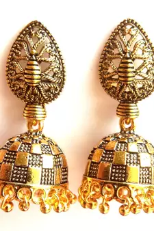 RozMili Oxidized Gold Plated alloy metal jhumki earring for women & girls