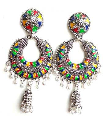 RozMili Oxidized silver  metal meenakari designDangle Drop Earrings for women & Girls 1