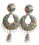 RozMili Oxidized silver  metal meenakari designDangle Drop Earrings for women & Girls