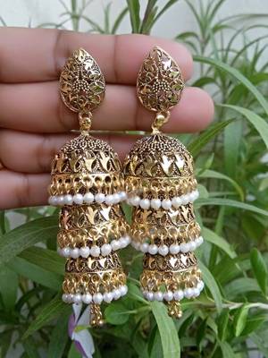 RozMili Oxidized Gold Plated alloy metal Dangler jhumki earrings for women & girls 1