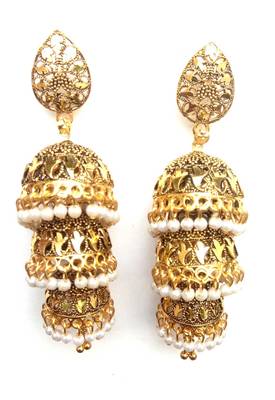 RozMili Oxidized Gold Plated alloy metal Dangler jhumki earrings for women & girls 3