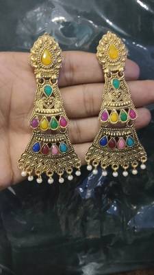 RozMili Oxidized Gold plated Afghani design Alloy metal Drop earrings for Women & Girls 1