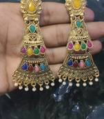 RozMili Oxidized Gold plated Afghani design Alloy metal Drop earrings for Women & Girls