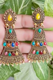 RozMili Oxidized Gold plated Afghani design Alloy metal Drop earrings for Women & Girls
