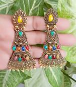 RozMili Oxidized Gold plated Afghani design Alloy metal Drop earrings for Women & Girls