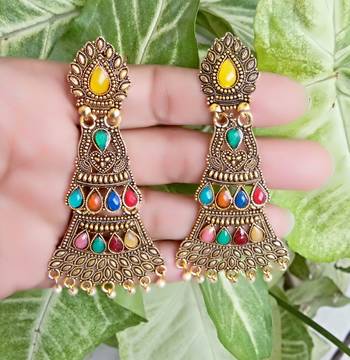 RozMili Oxidized Gold plated Afghani design Alloy metal Drop earrings for Women & Girls 2
