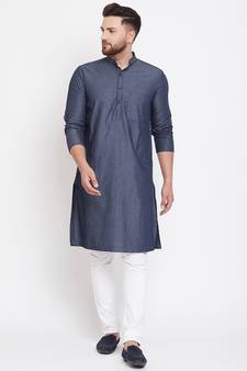 Blue plain pure cotton men-kurtas