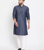 Blue plain pure cotton men-kurtas