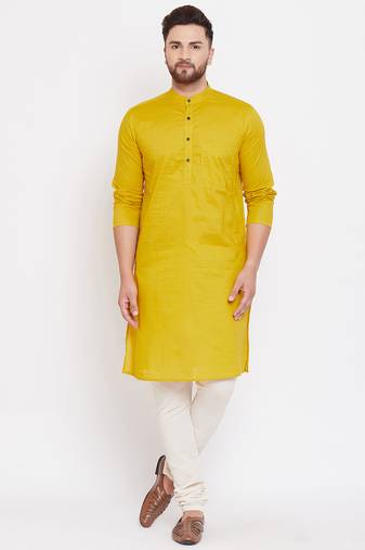 Yellow plain pure cotton men-kurtas