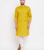 Yellow plain pure cotton men-kurtas