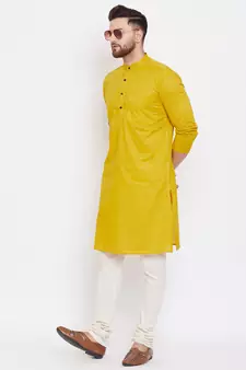 Yellow plain pure cotton men-kurtas