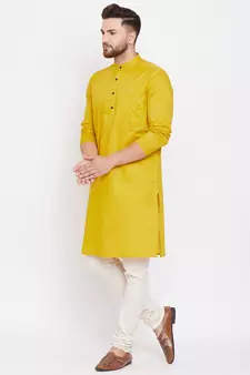 Yellow plain pure cotton men-kurtas