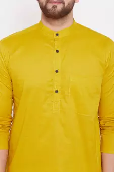 Yellow plain pure cotton men-kurtas