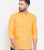 Yellow plain pure linen men-kurtas