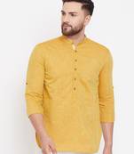 Yellow plain pure linen men-kurtas