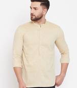 Beige plain pure linen men-kurtas