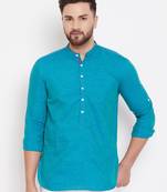 Turquoise plain pure linen men-kurtas