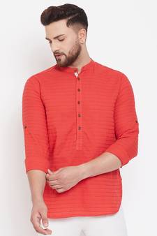 Orange plain pure cotton men-kurtas
