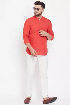 Orange plain pure cotton men-kurtas