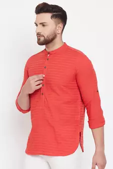 Orange plain pure cotton men-kurtas