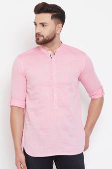 Pink plain pure cotton men-kurtas