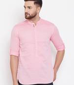 Pink plain pure cotton men-kurtas