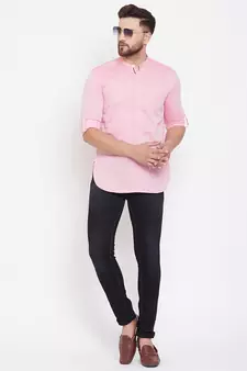Pink plain pure cotton men-kurtas
