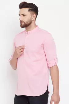 Pink plain pure cotton men-kurtas