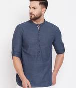 Blue plain pure cotton men-kurtas