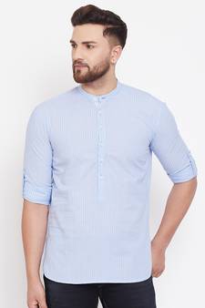 Blue plain pure cotton men-kurtas