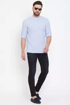 Blue plain pure cotton men-kurtas