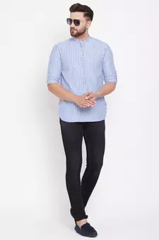 Blue plain pure cotton men-kurtas