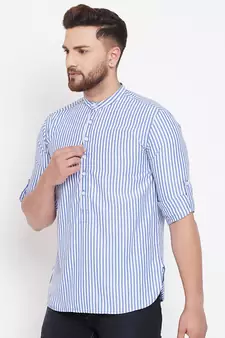 Blue plain pure cotton men-kurtas