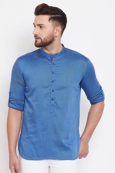 Blue woven pure cotton men-kurtas